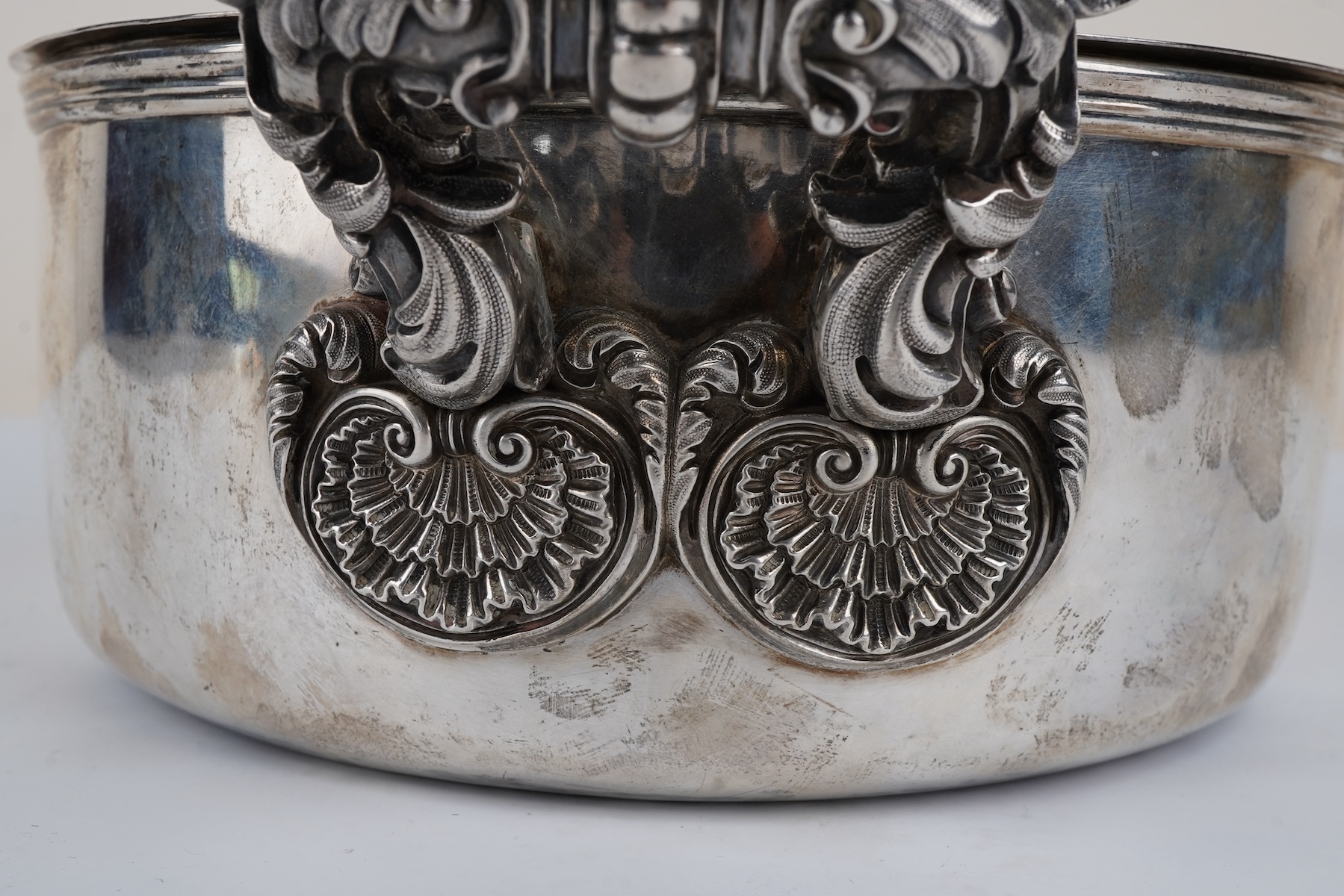 A William IV silver two handled souffle dish with liner by Robert Garrard II